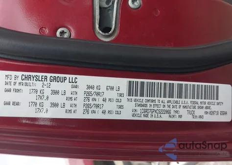 2012 Ram 1500 Slt z USA, uszkodzony, nr VIN 1C6RD7GPXCS222066